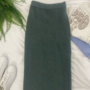 Zara Wool Blend Ribbed Midi Skirt – Soft Teal Green – Size S